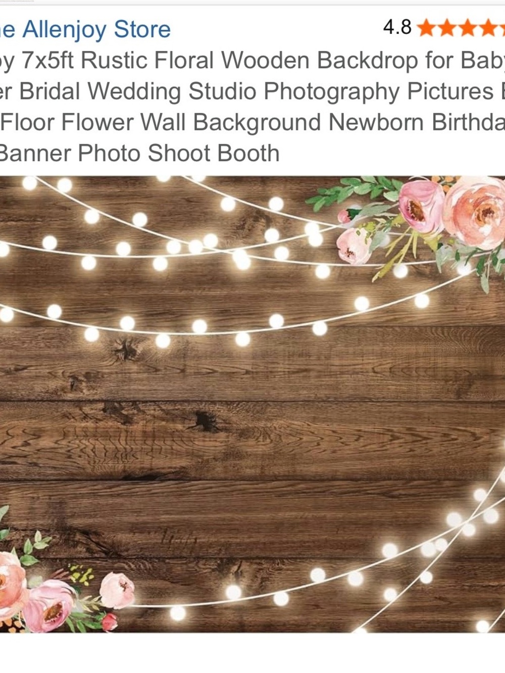 7x5 Rustic Floral Pink Wooden Backdrop with String Lights -